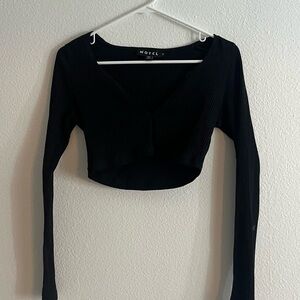 Motel Rocks V-Neck Black Cropped Long Sleeve
